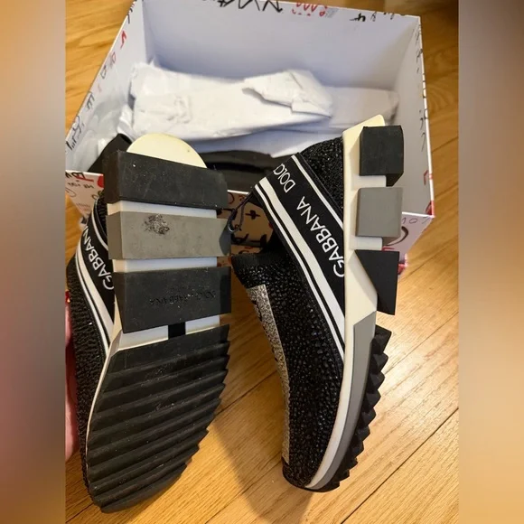 Dolce & Gabbana Black and Silver Crystal Sneakers - Picture 3 of 6